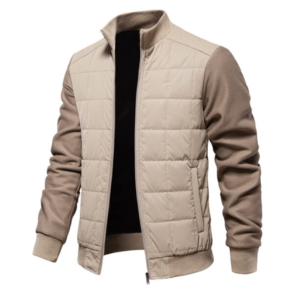 Fashion Stitching Coat Winter Personality Stand Collar Zipper Jacket Men's Clothing - Image 7