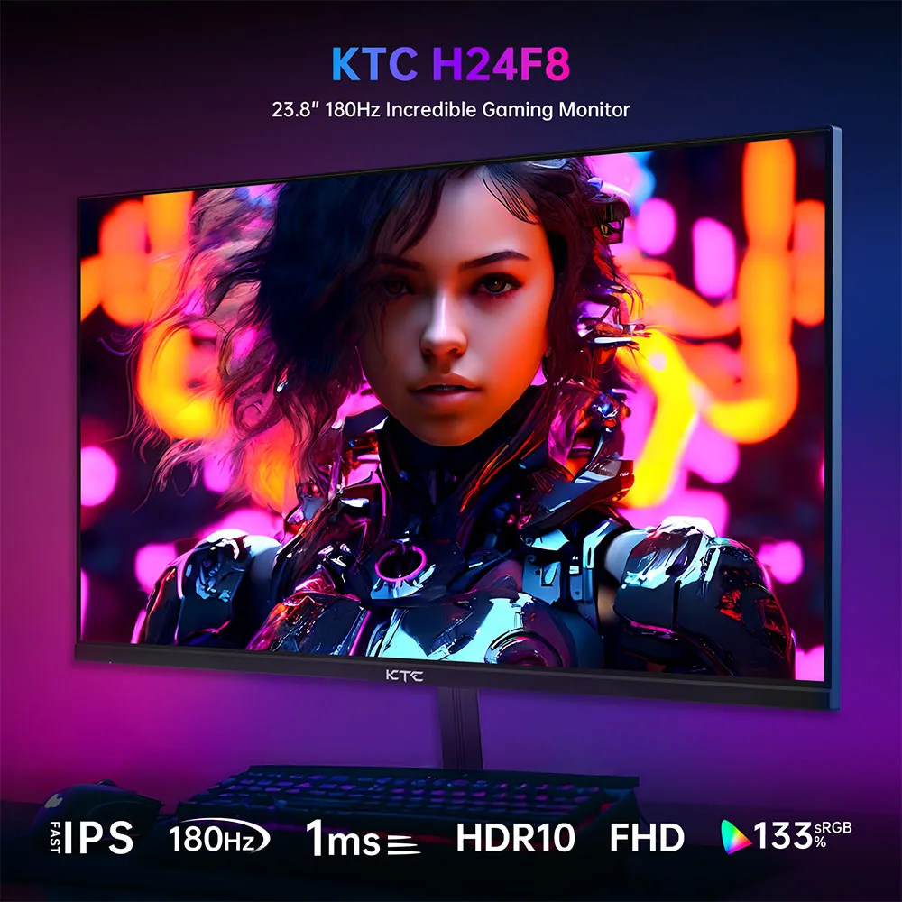 KTC H24F8 Gaming Monitor, 23.8'' 1920*1080 16:9 Fast IPS Screen, 180Hz Refresh Rate, 1ms Response Time, 1000:1 Contrast Ratio