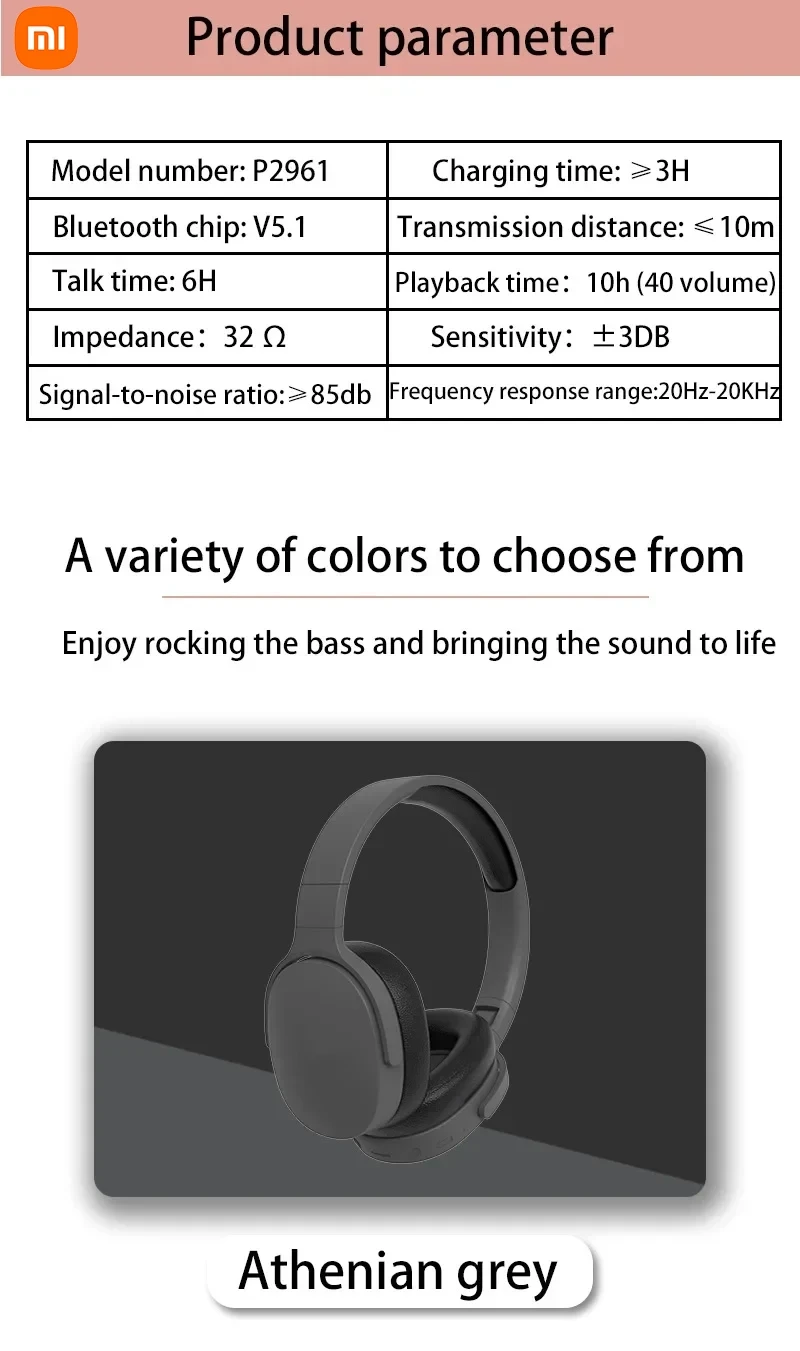 Xiaomi Wireless Headphones P2961 Bluetooth 5.3 Portable Earphone For Samsung Iphone Stereo Hifi Headset Game Earbuds With Mic