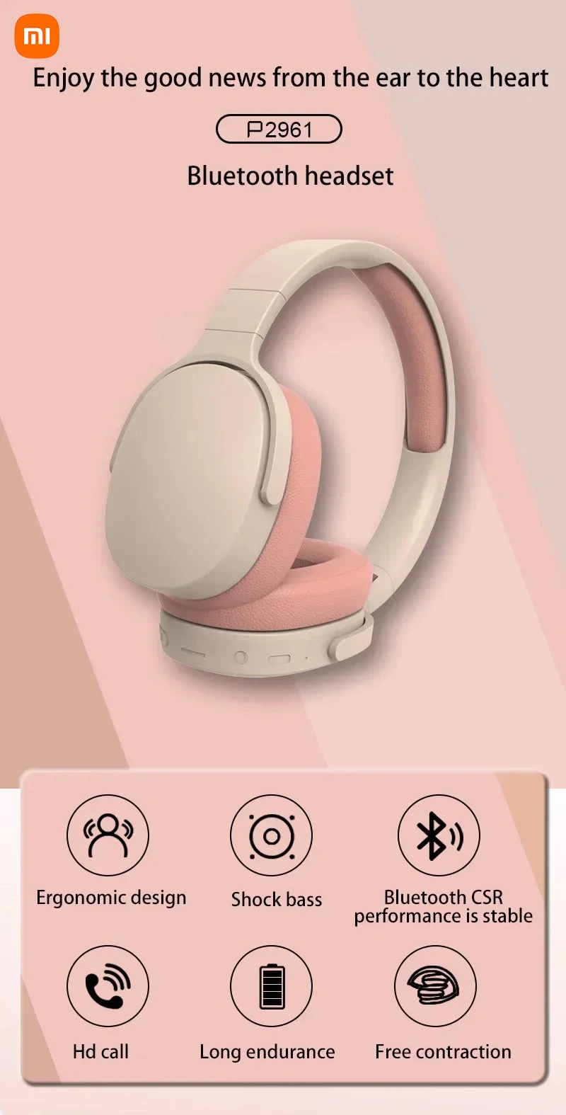 Xiaomi Wireless Headphones P2961 Bluetooth 5.3 Portable Earphone For Samsung Iphone Stereo Hifi Headset Game Earbuds With Mic