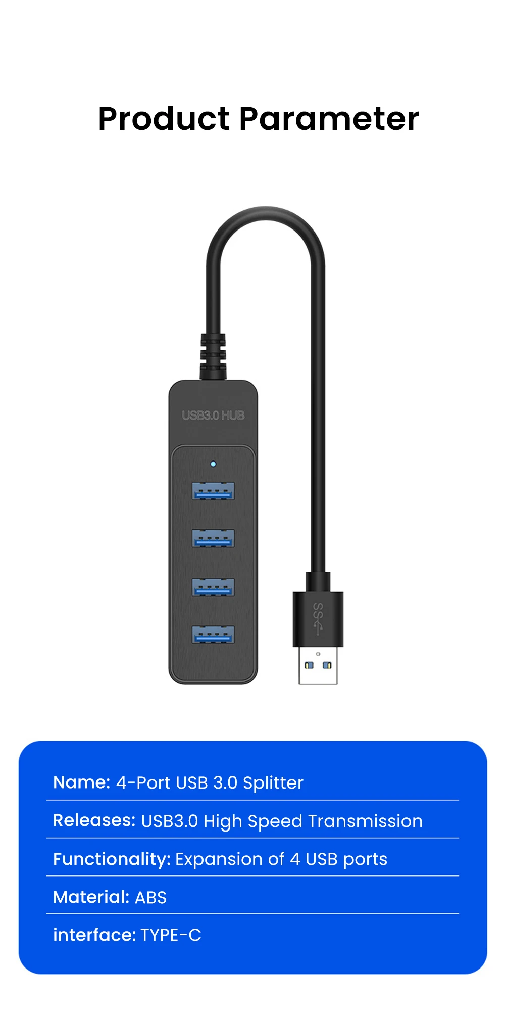 USB 3.0 Power Adapter 4 Port Multi USB Splitter Hub USB Hub 2.0 Type C HUB Multiple Expander High Speed For Computer Accessorie