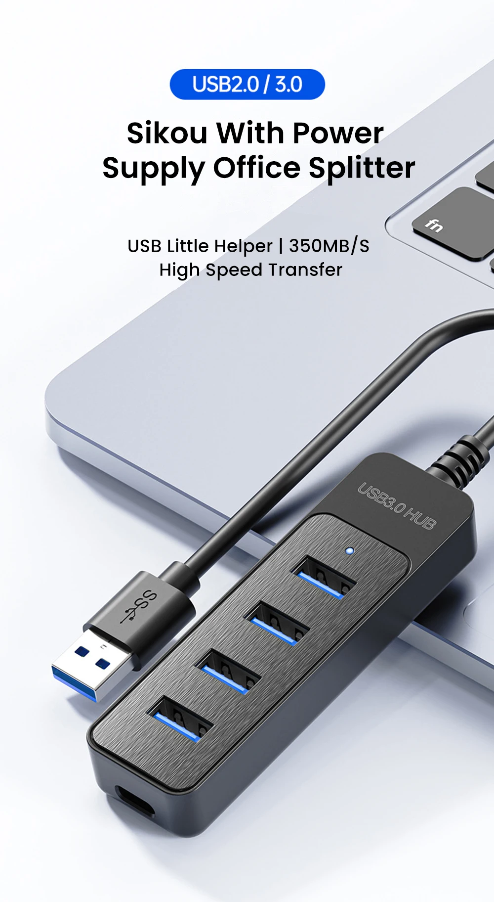 USB 3.0 Power Adapter 4 Port Multi USB Splitter Hub USB Hub 2.0 Type C HUB Multiple Expander High Speed For Computer Accessorie