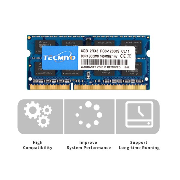 High Quality Tecmiyo Laptop Memory Ram 16GB ( 2X 8GB ) DDR3 1600MHz PC3-12800S 2RX8 SODIMM 1.5V Non-ECC Notebook  Memoria - Blue - Image 5