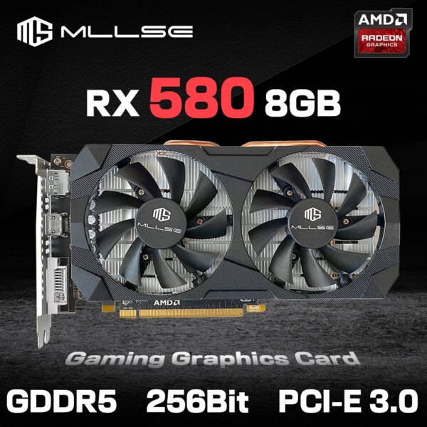 MLLSE AMD RX 580 8GB 2048SP 8Pin Placa De Video Gaming Graphics Card GDDR5 256Bit PCI Express 3.0 ×16 Radeon GPU rx580 8g