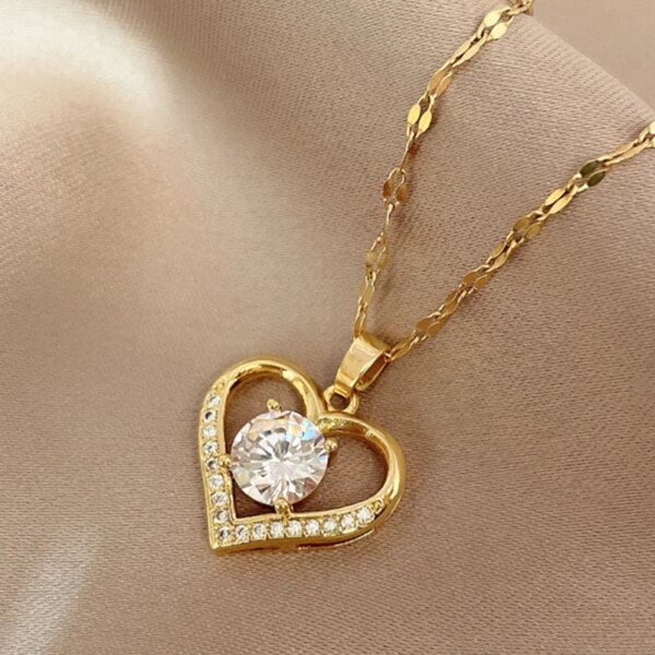 Artificial Gems Heart Pendant Necklace for women 2022 Golden Stainless Steel Lips Neck Chain Female Necklaces Jewelry for Girl - Image 3