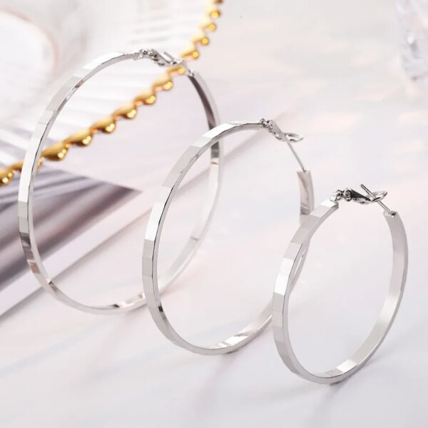 925 Silver Needle Hoop Earrings for Women Hypoallergenic Lightweight Large Silver Earrings Big Hoops Jewelry Gifts（40/50/60mm） - Image 6