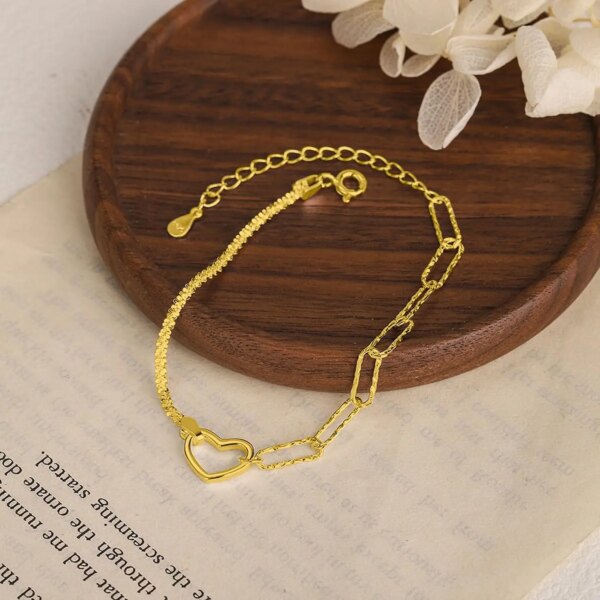 Cute Hollow Love Heart Charm Chain Bracelets for Women 14K Gold Plated Jewelry Gifts Sparkly Adjustable Splicing Link Bracelet - Image 5