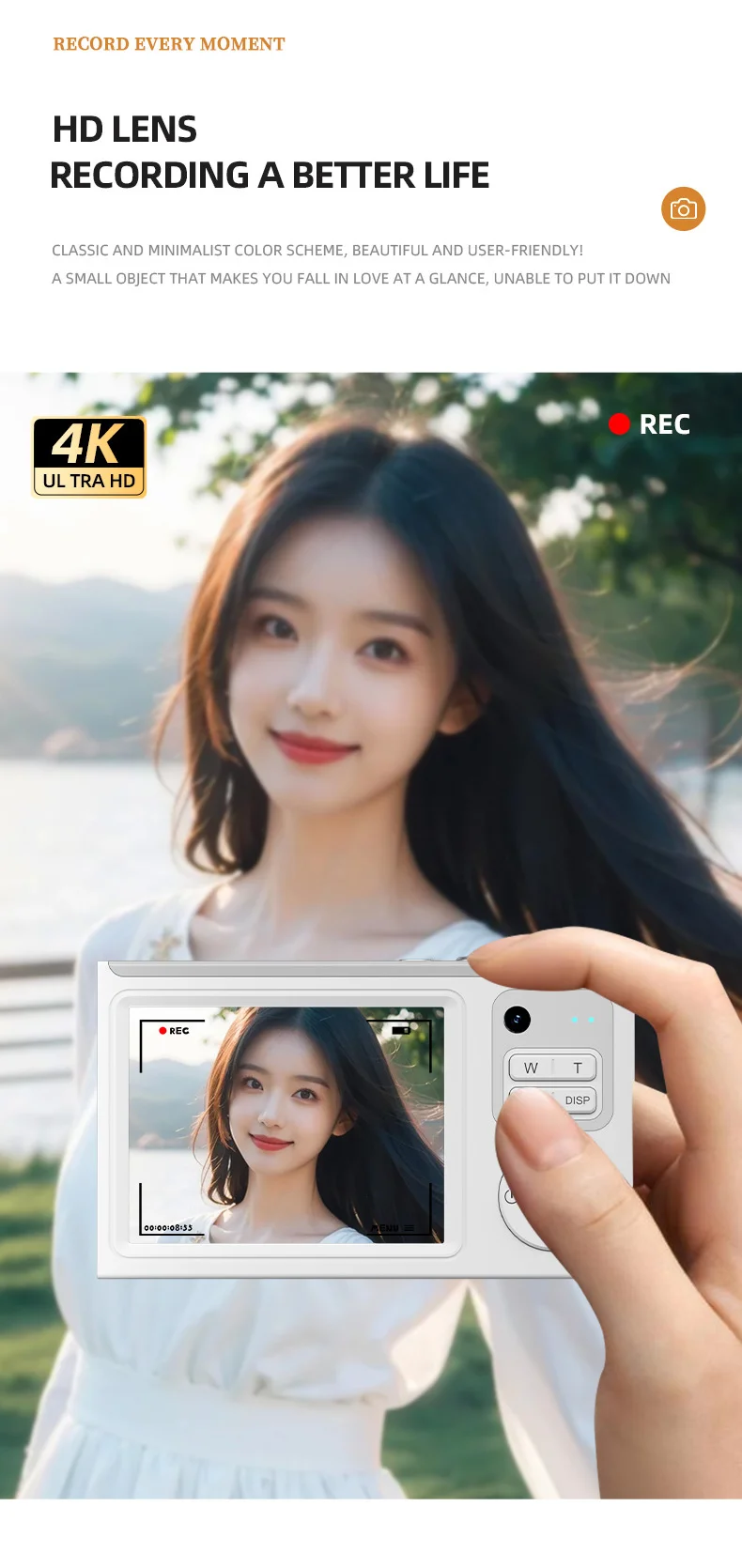 4K Digital Camera with App Wi-Fi Transmit Cam 68MillionPixels DualLens 16×Zoom Travel Selfie Flash Camera Autofocus Photography