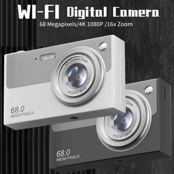 4K Digital Camera with App Wi-Fi Transmit Cam 68MillionPixels DualLens 16×Zoom Travel Selfie Flash  Camera Autofocus Photography