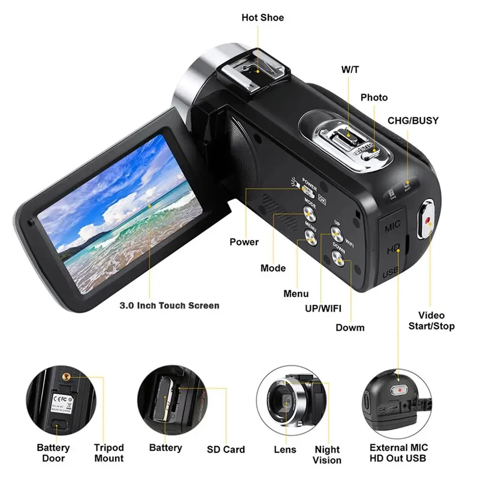 1080P Full Hd 16MP DV Camcorder Digital Video Camera 16M 16x Optical Zoom Camera for Videos Shooting Recording Camera