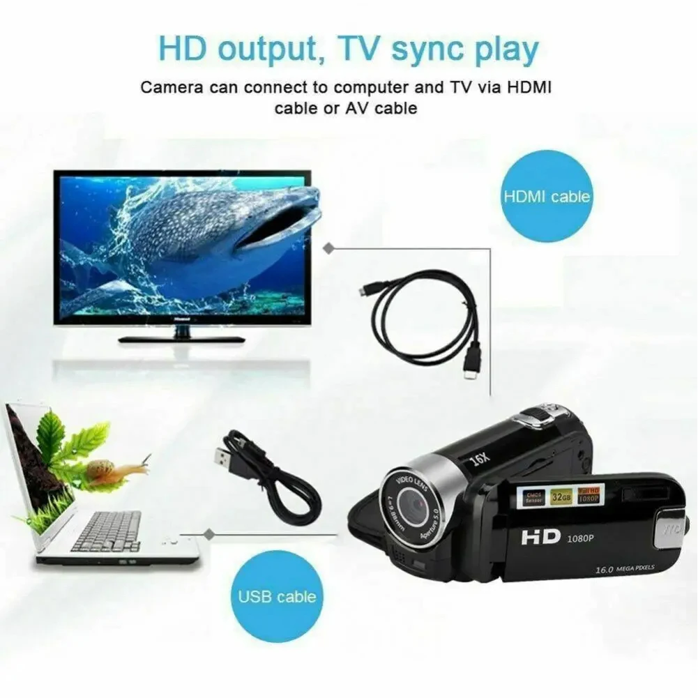 1080P Full Hd 16MP DV Camcorder Digital Video Camera 16M 16x Optical Zoom Camera for Videos Shooting Recording Camera