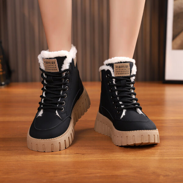 Ins Lace-up Snow Boots Winter Warm Fleece Flat Shoes For Women Fashion Casual Plush Ankle Boot - Image 2