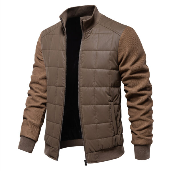 Fashion Stitching Coat Winter Personality Stand Collar Zipper Jacket Men's Clothing - Image 8