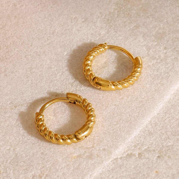 Stainless Steel 18K Gold Twist Weave Geometric Hollow Ear Stud - Image 2